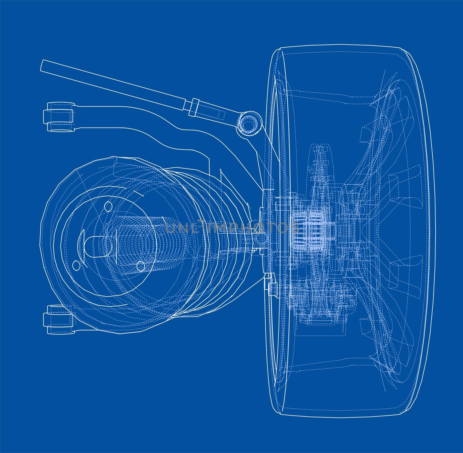 Car suspension with wheel tire and shock absorber by cherezoff