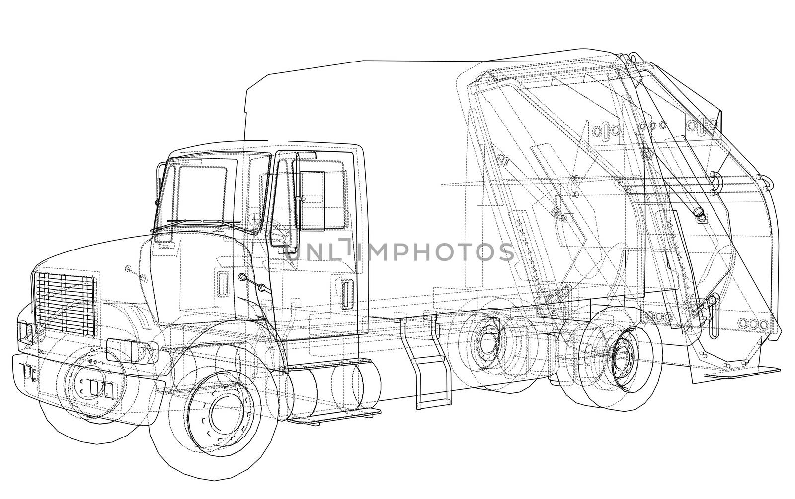 Garbage truck concept. 3d illustration by cherezoff