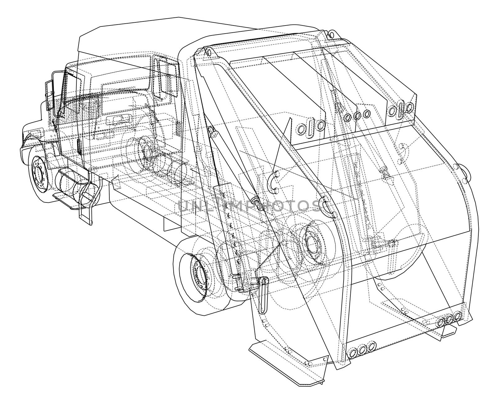 Garbage truck concept. 3d illustration by cherezoff