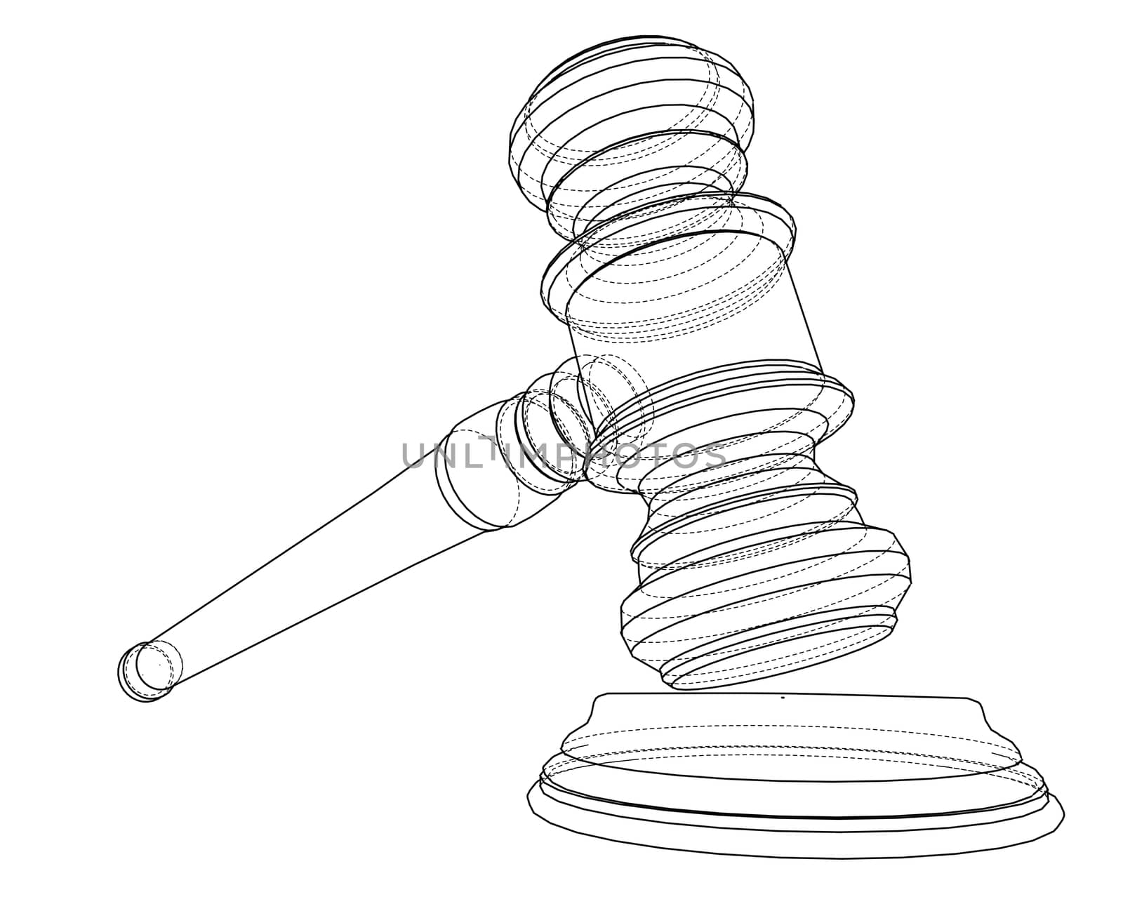 3D outline gavel. 3d illustration by cherezoff