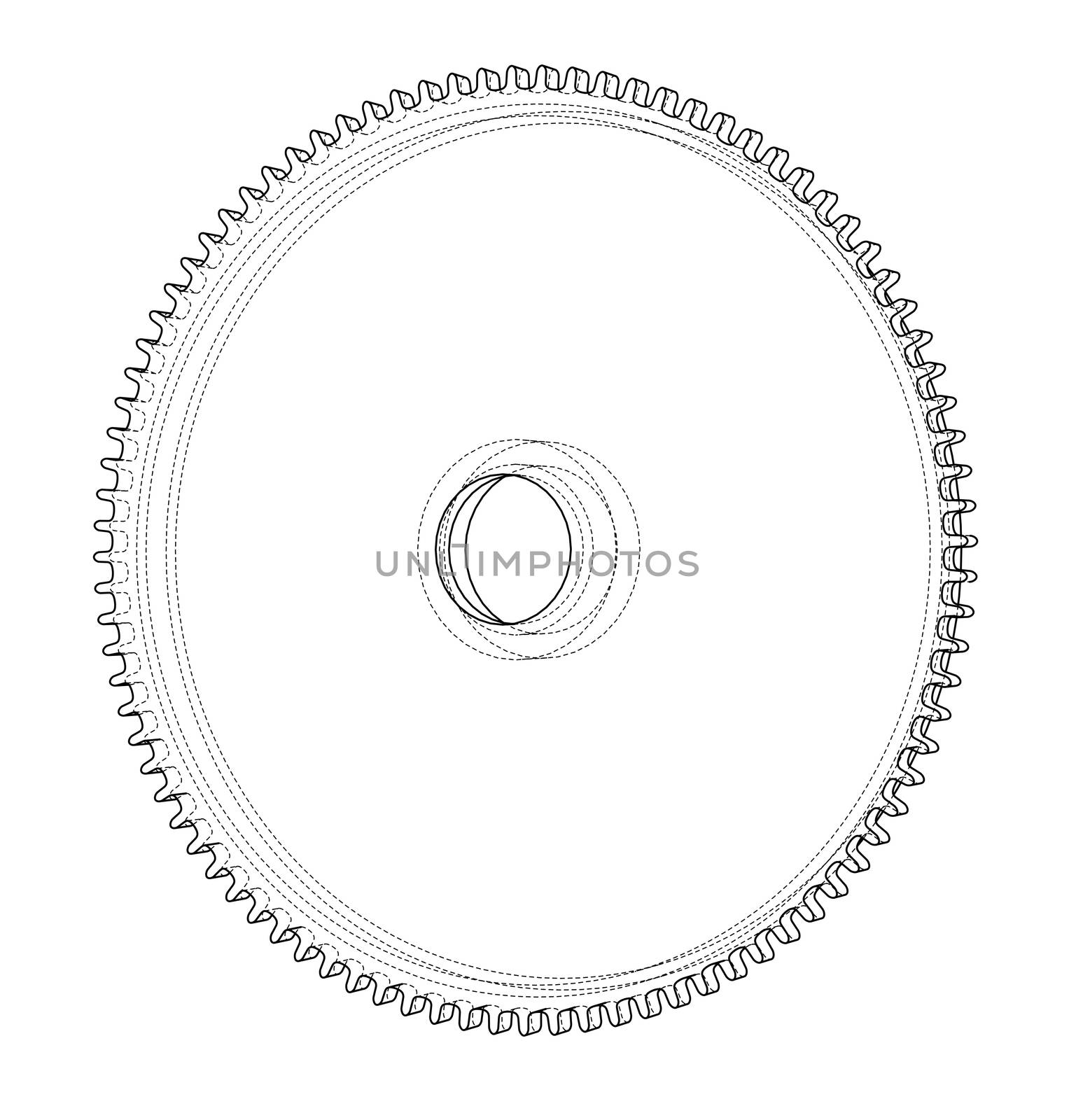 3D gear wheel. 3d illustration. Wire-frame style