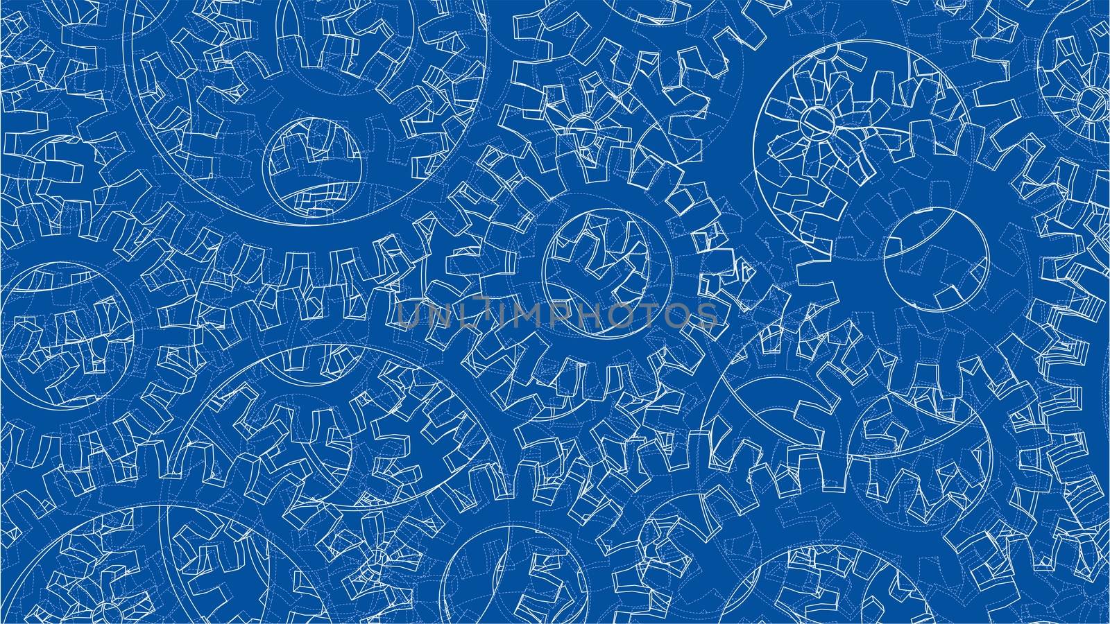 Background consisting of gears. Blueprint Style. 3D Rendering. Architecture Design Background