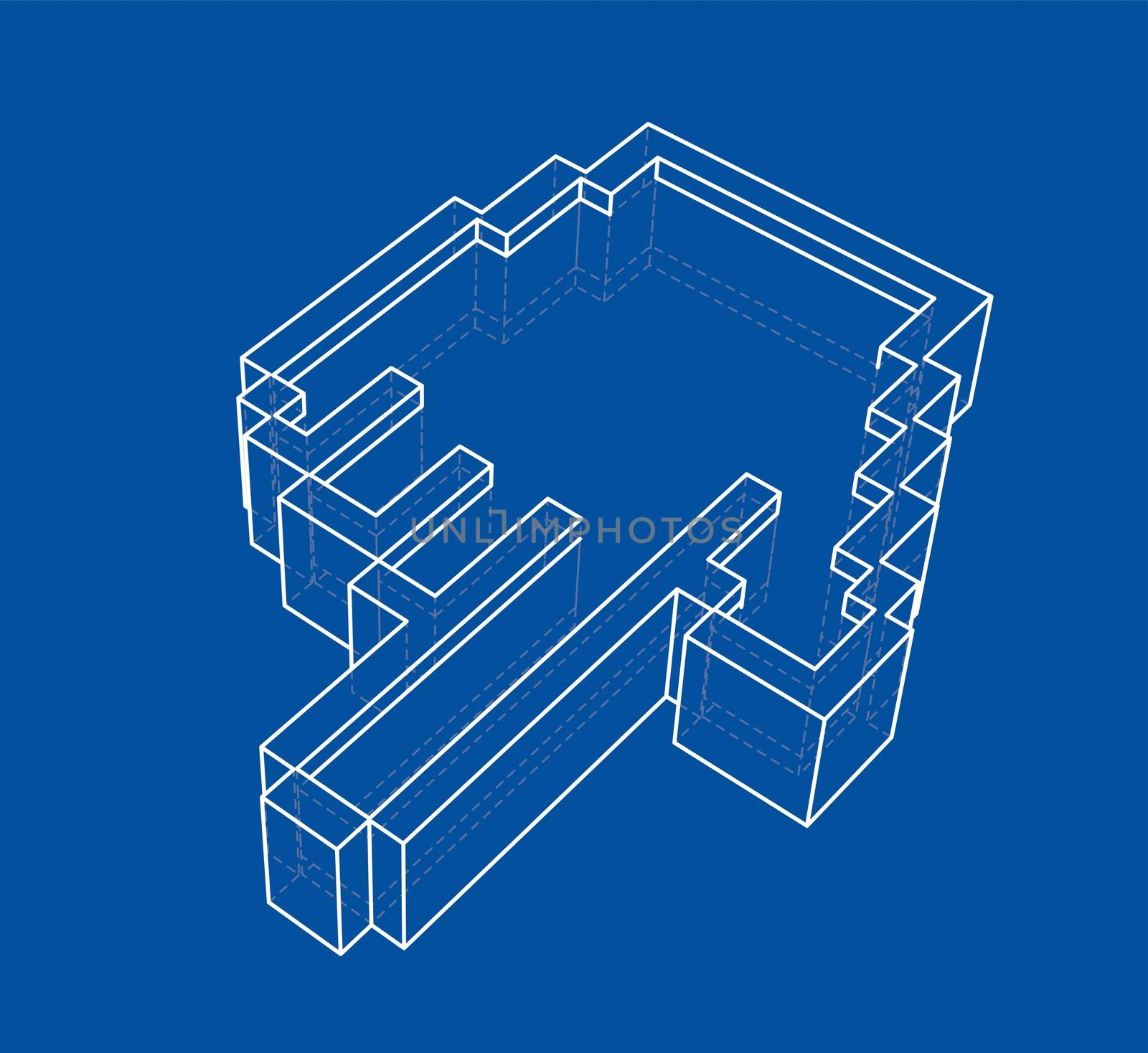 Pointer hand icon. 3d illustration. Wire-frame style