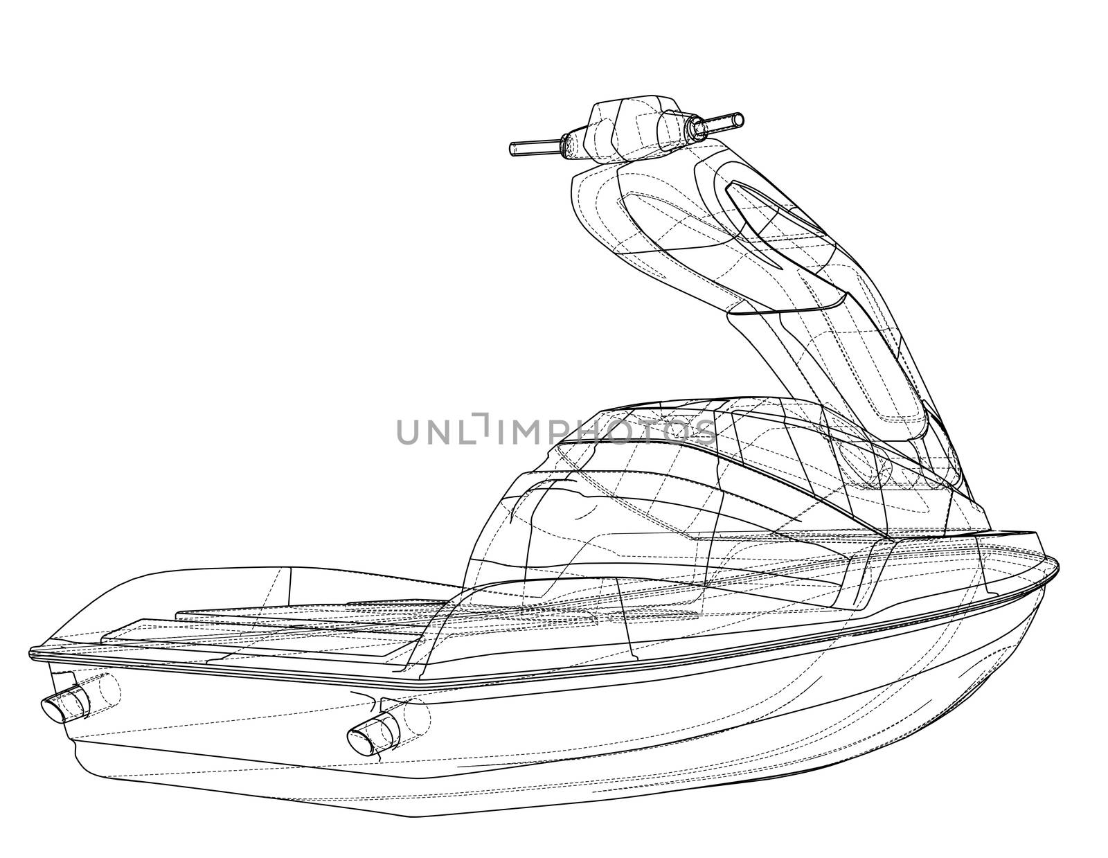 Jet ski sketch. 3d illustration. Wire-frame style