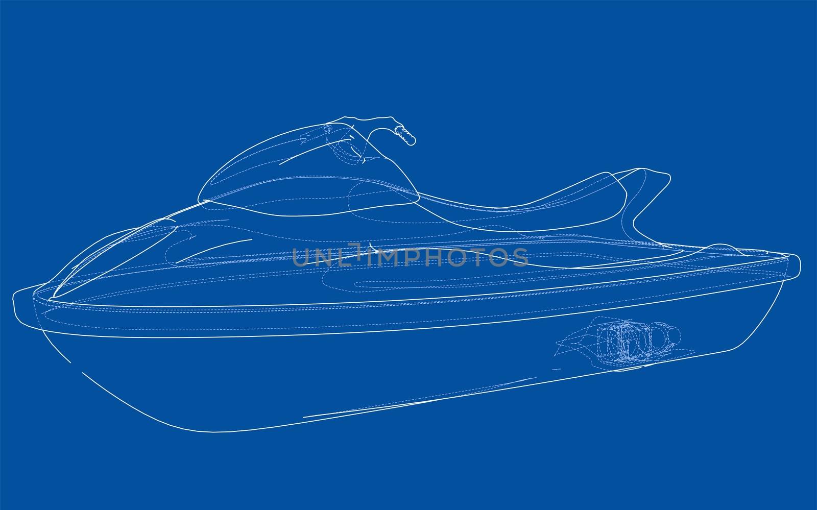 Jet ski sketch. 3d illustration. Wire-frame style