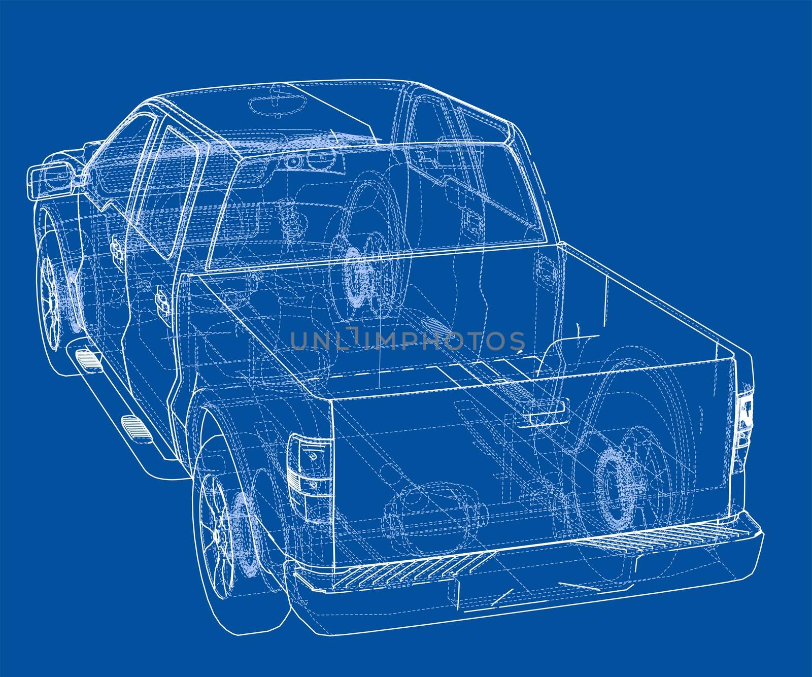 Car SUV drawing outline or blueprint. 3d illustration