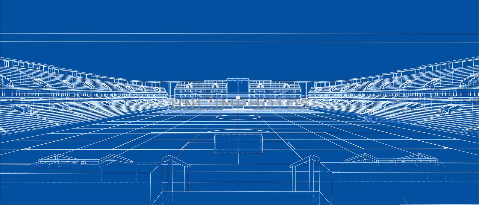 Sketch of Football stadium. 3d illustration. Wire-frame style