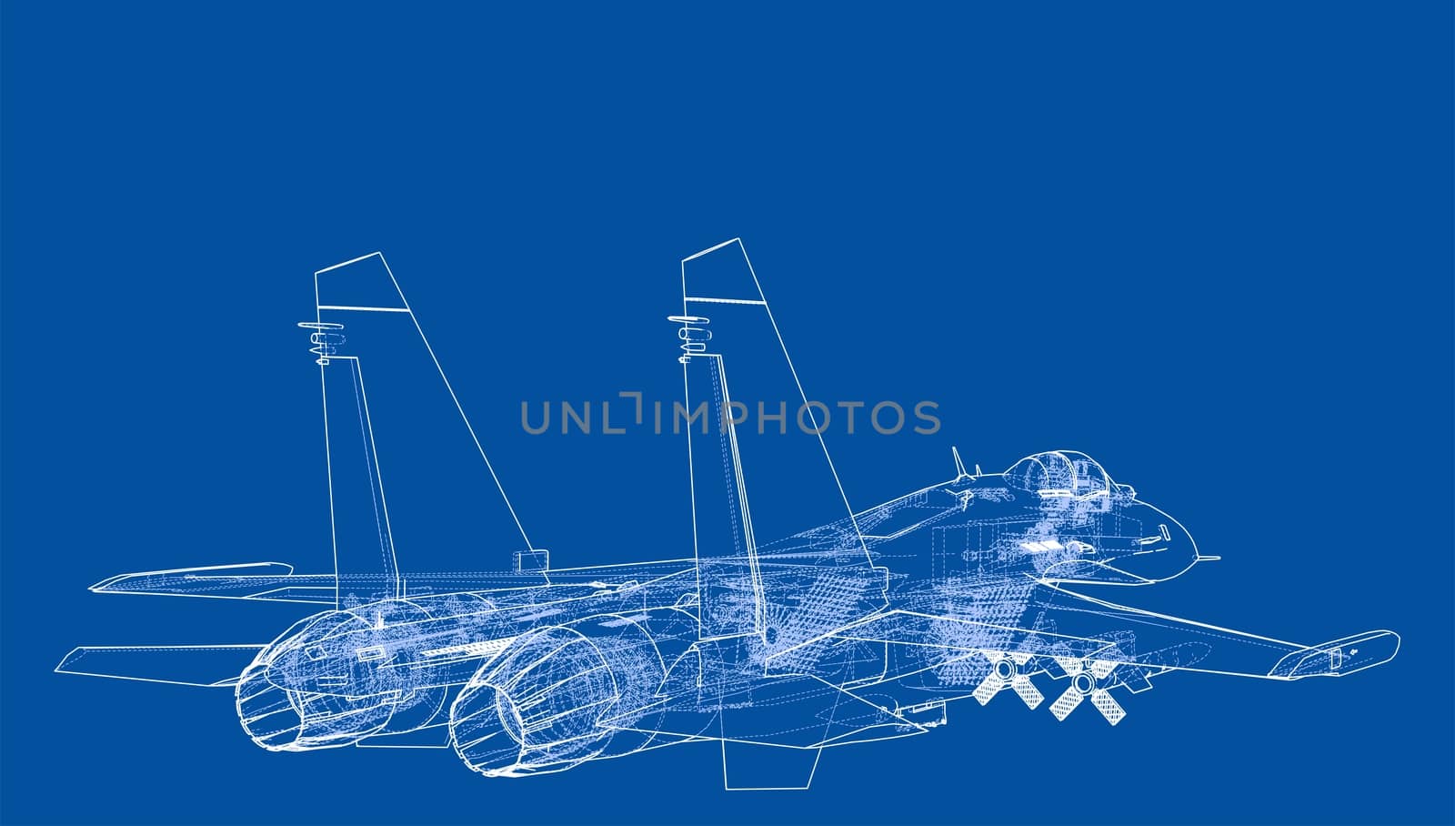 Fighter plane concept. 3d illustration. Wire-frame style
