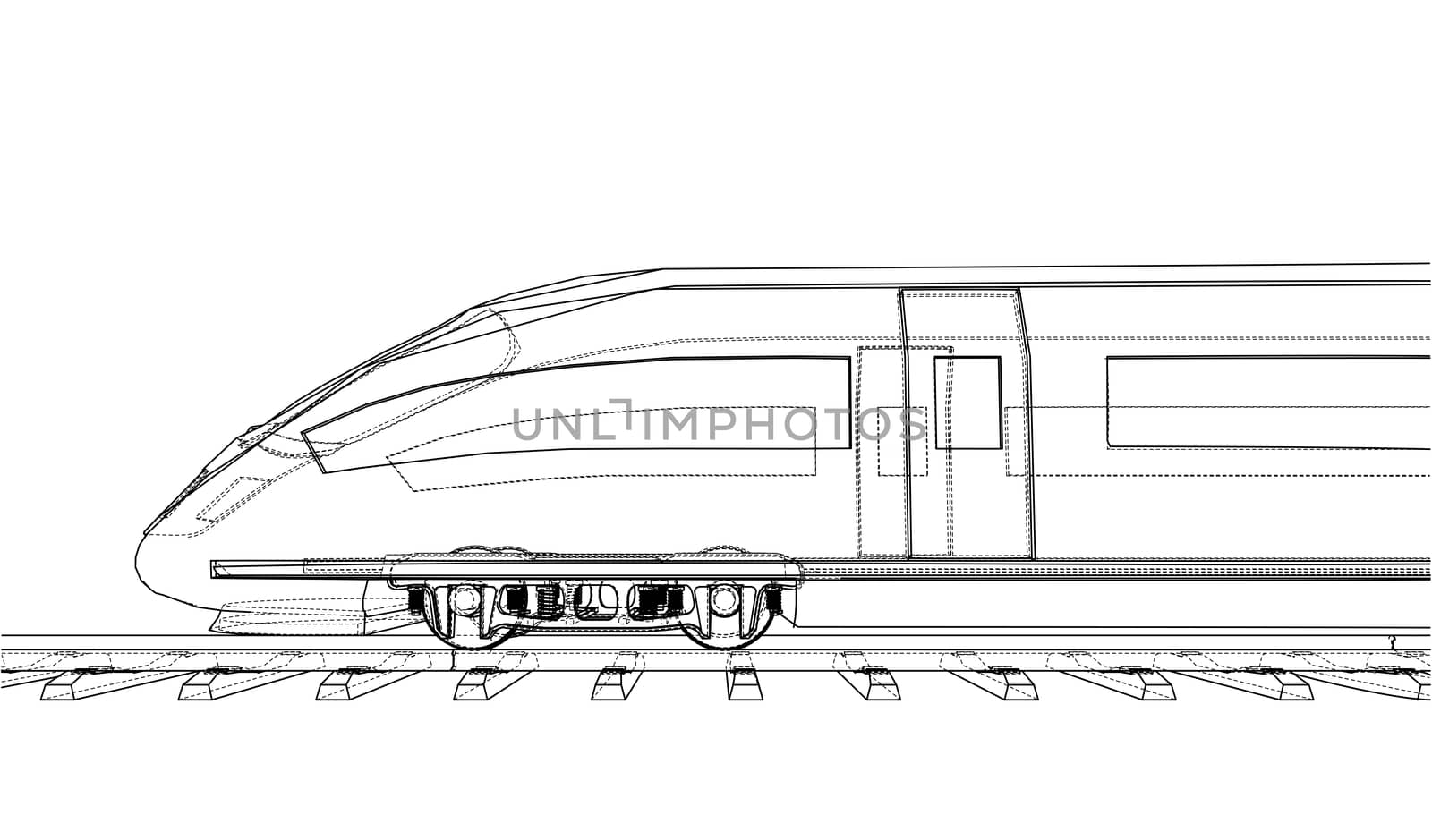 Modern speed train concept. 3d illustration. Wire-frame style