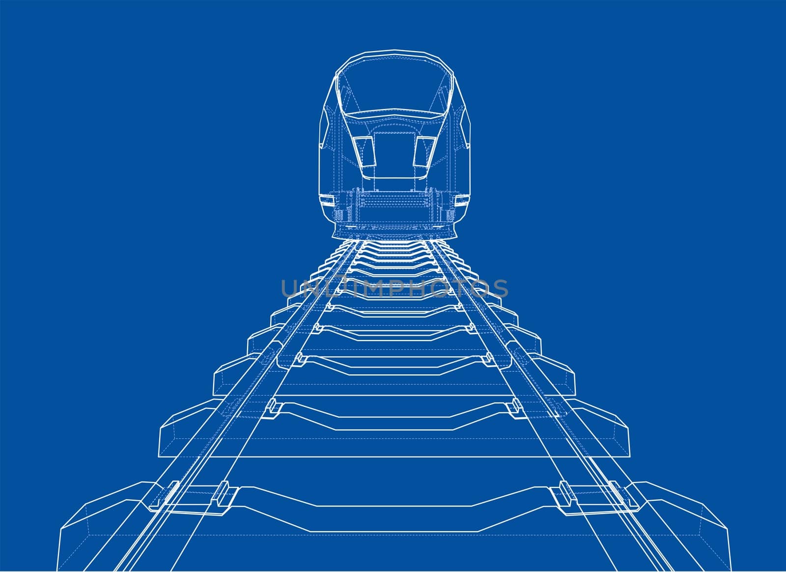 Modern speed train concept. 3d illustration. Wire-frame style