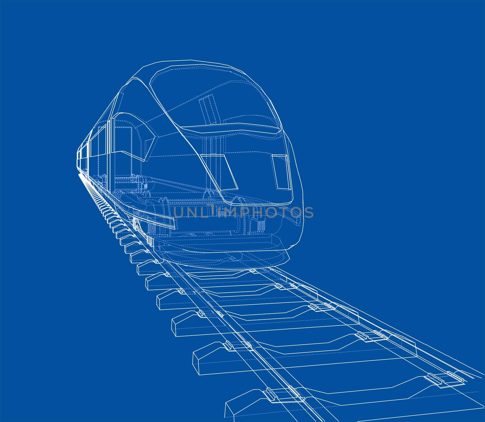 Modern speed train concept. 3d illustration. Wire-frame style