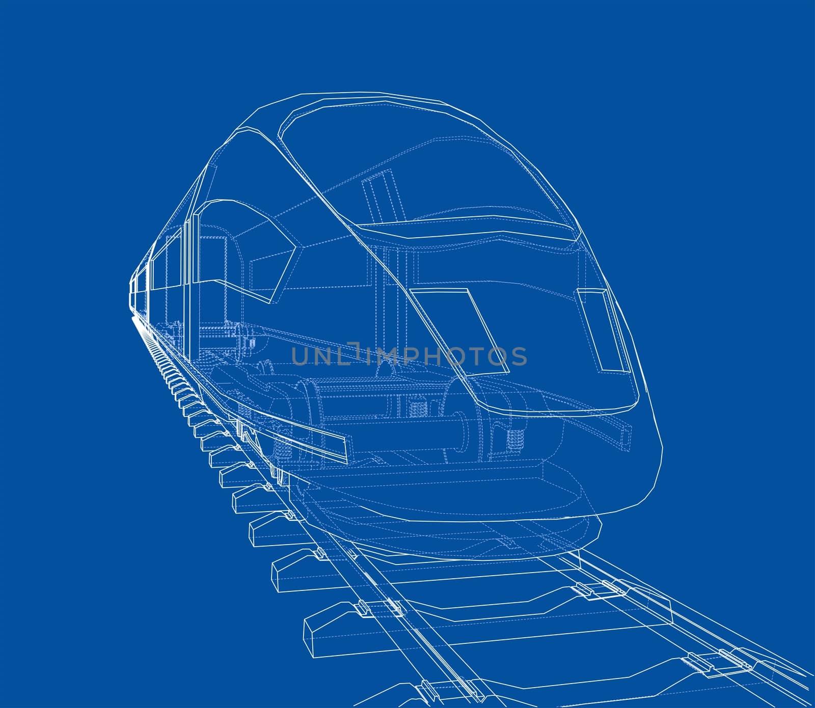 Modern speed train concept. 3d illustration. Wire-frame style