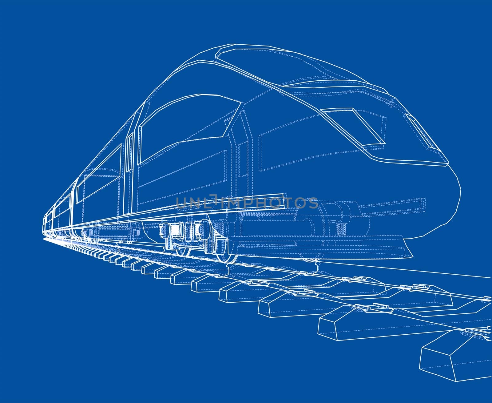 Modern speed train concept. 3d illustration. Wire-frame style