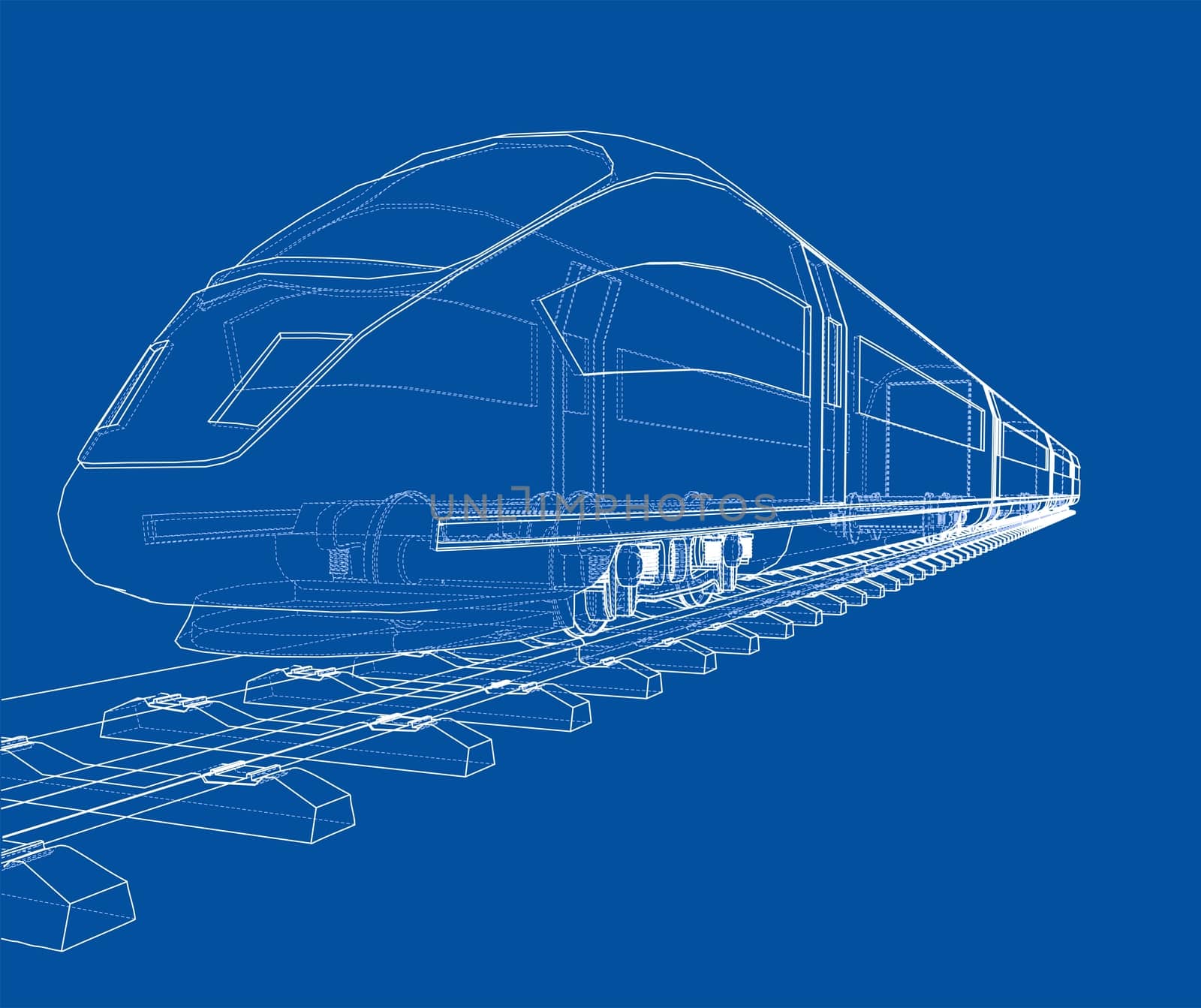 Modern speed train concept. 3d illustration. Wire-frame style