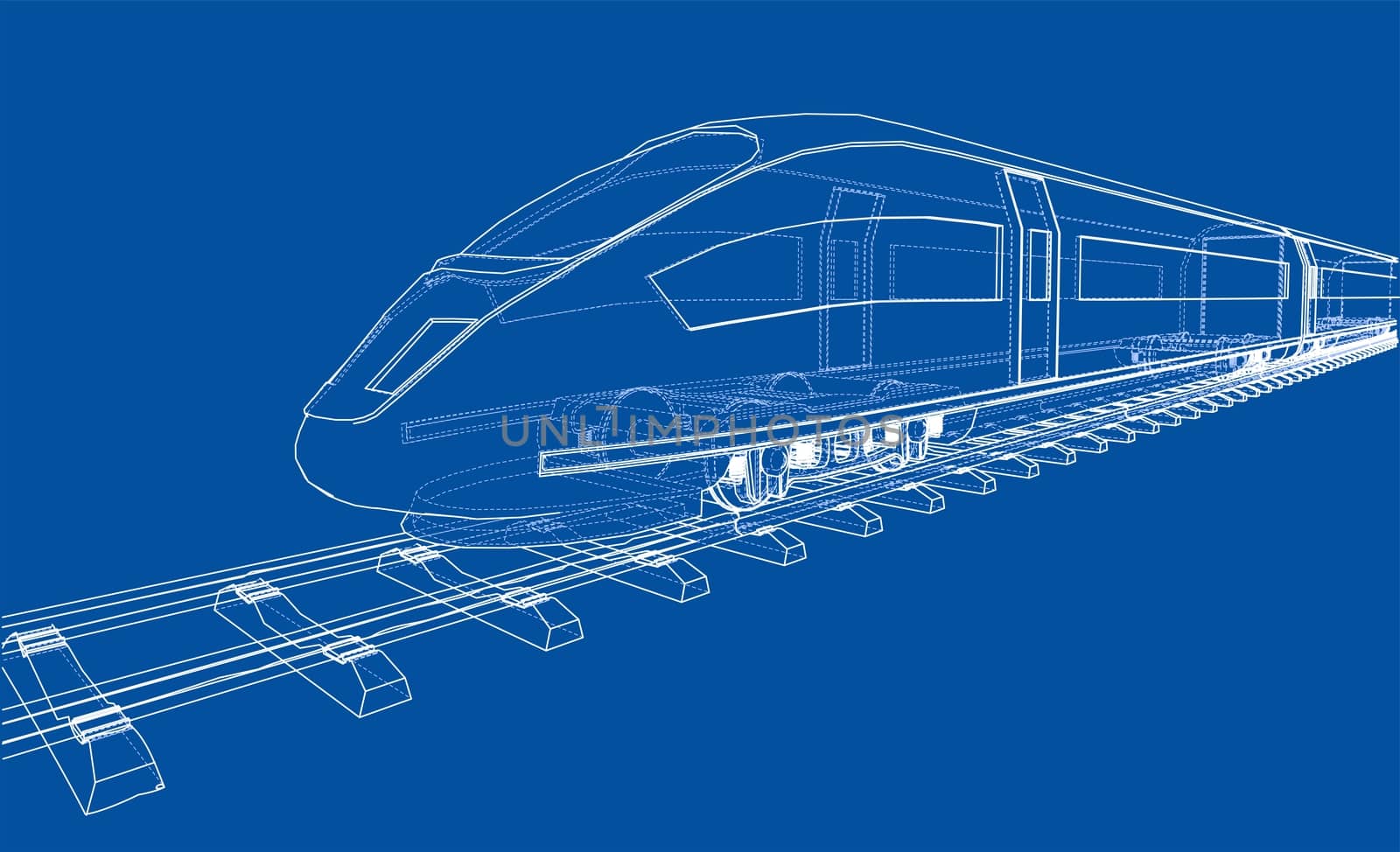 Modern speed train concept. 3d illustration. Wire-frame style