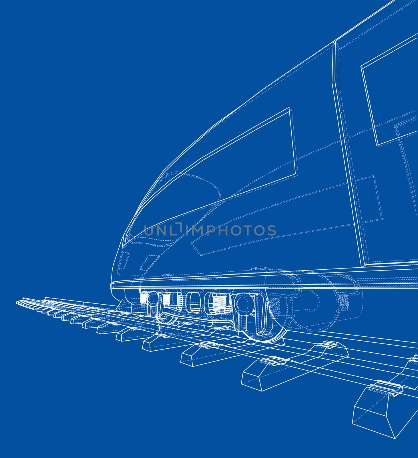 Modern speed train concept. 3d illustration. Wire-frame style