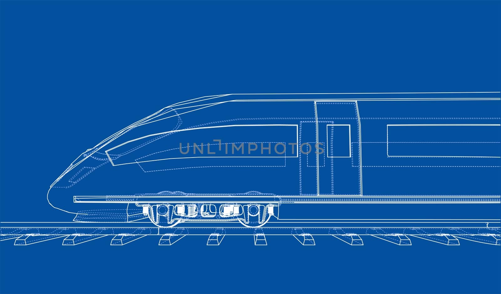 Modern speed train concept. 3d illustration. Wire-frame style