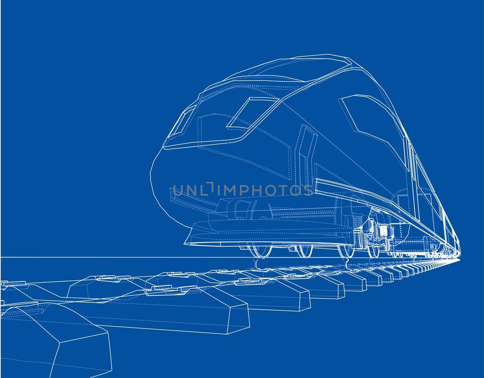 Modern speed train concept. 3d illustration. Wire-frame style