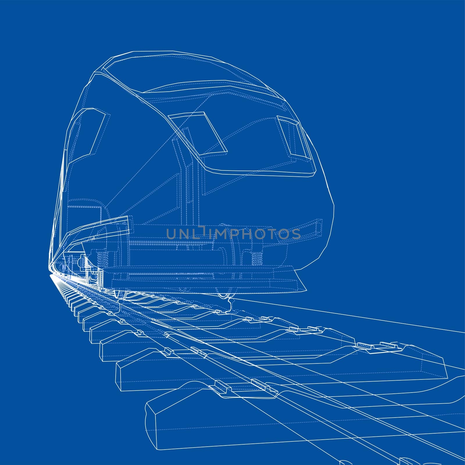 Modern speed train concept. 3d illustration. Wire-frame style