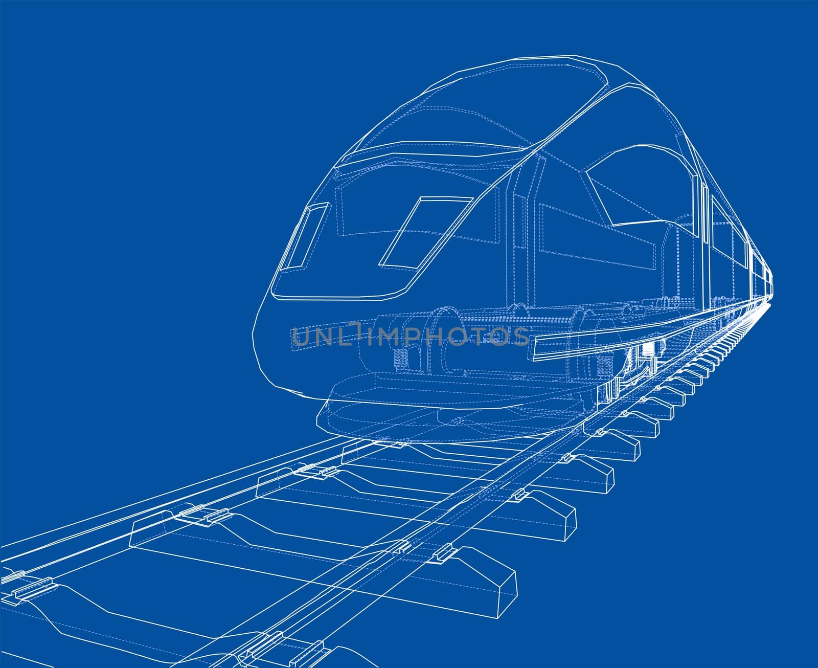 Modern speed train concept. 3d illustration. Wire-frame style