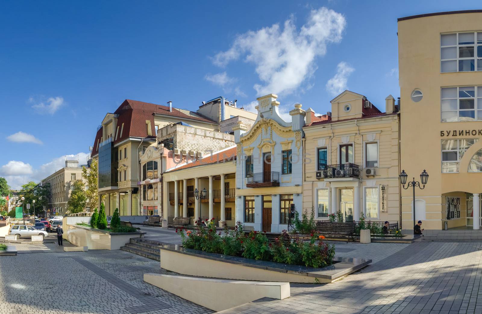 Odessa, Ukraine - 09.25.2018. Greek Square in Odessa, Ukraine. Panoramic view in a sunny morning