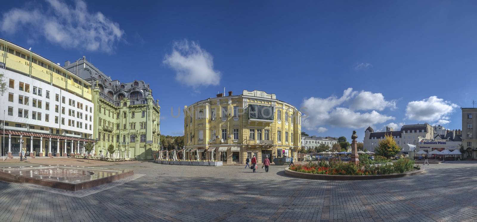 Odessa, Ukraine - 09.25.2018. Greek Square in Odessa, Ukraine. Panoramic view in a sunny morning