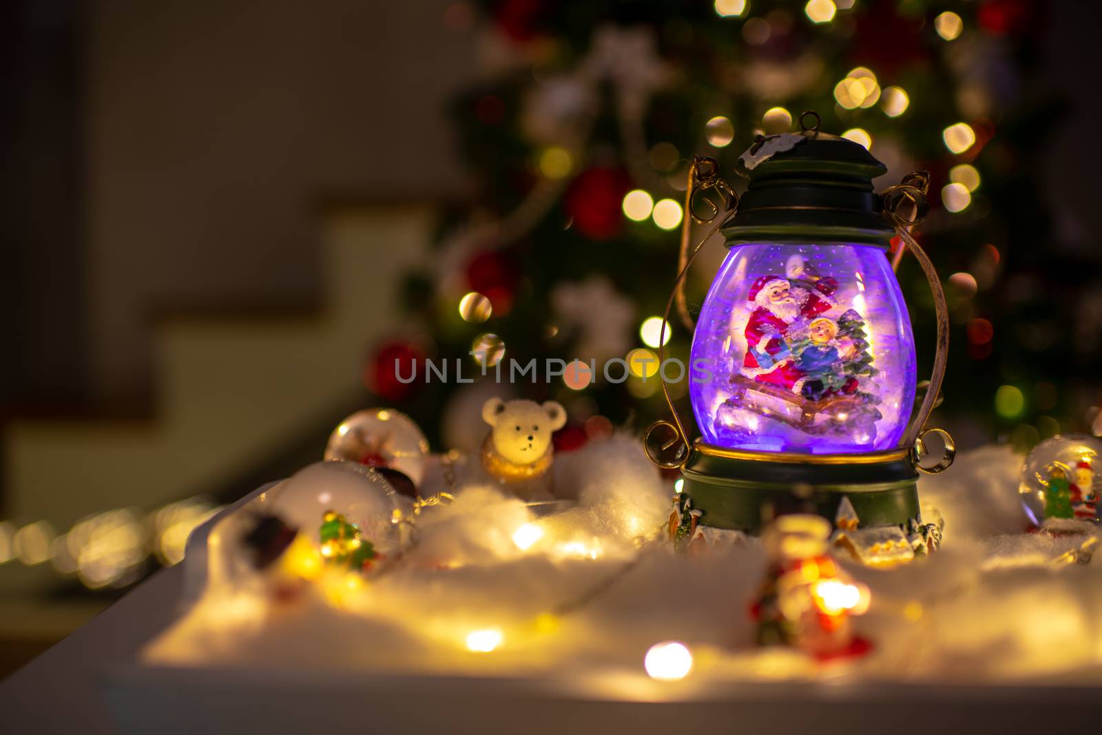 Christmas background with santa in a snow globe by asafaric