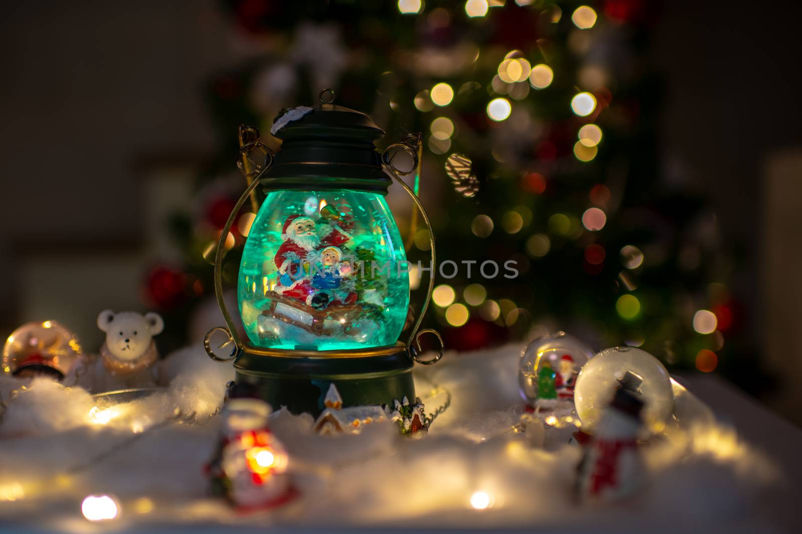Christmas decoration, snow dome, globe with table decoration by asafaric