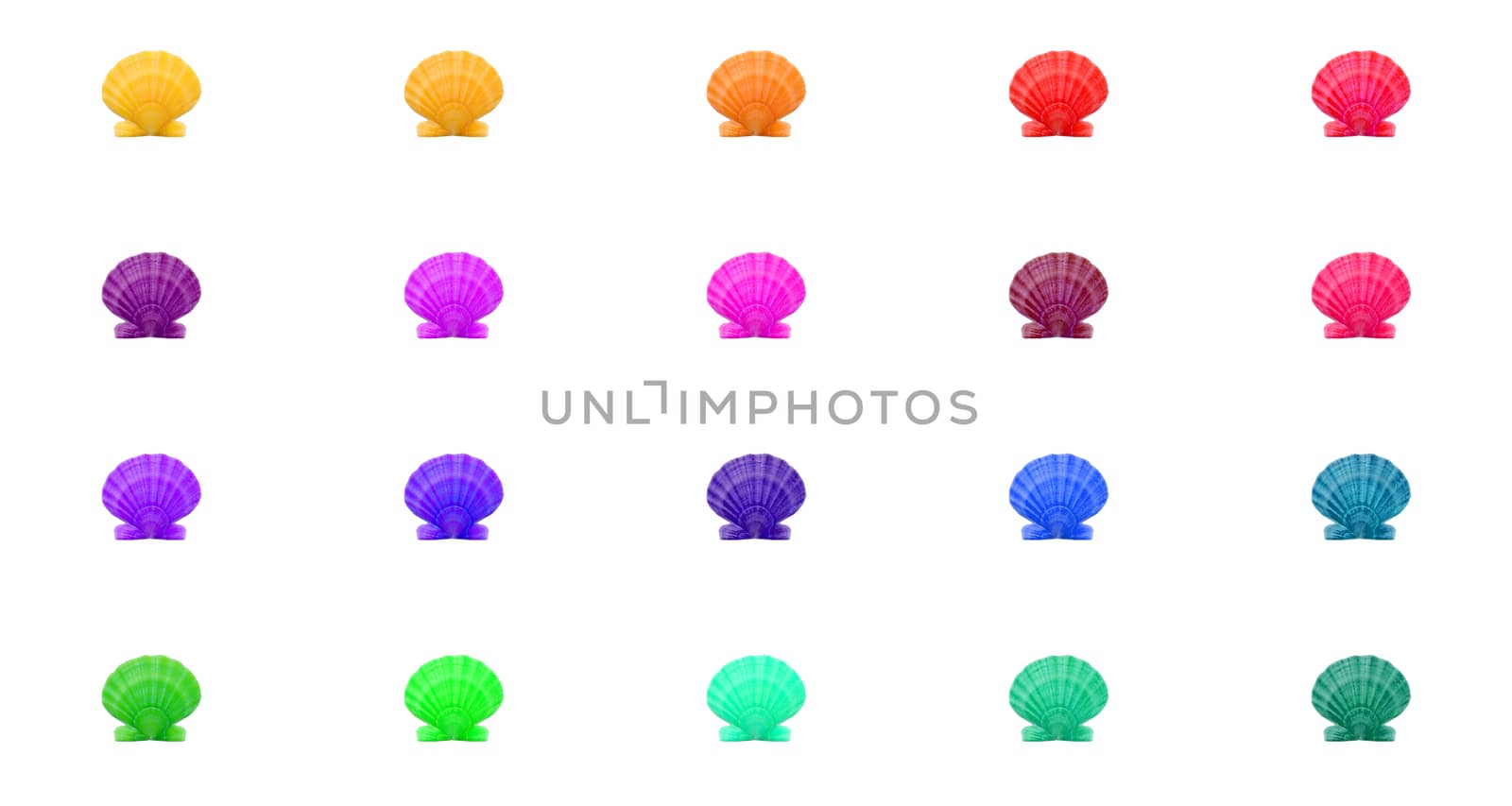 Bright colorful pattern background of multicolred shells in rainbow grid