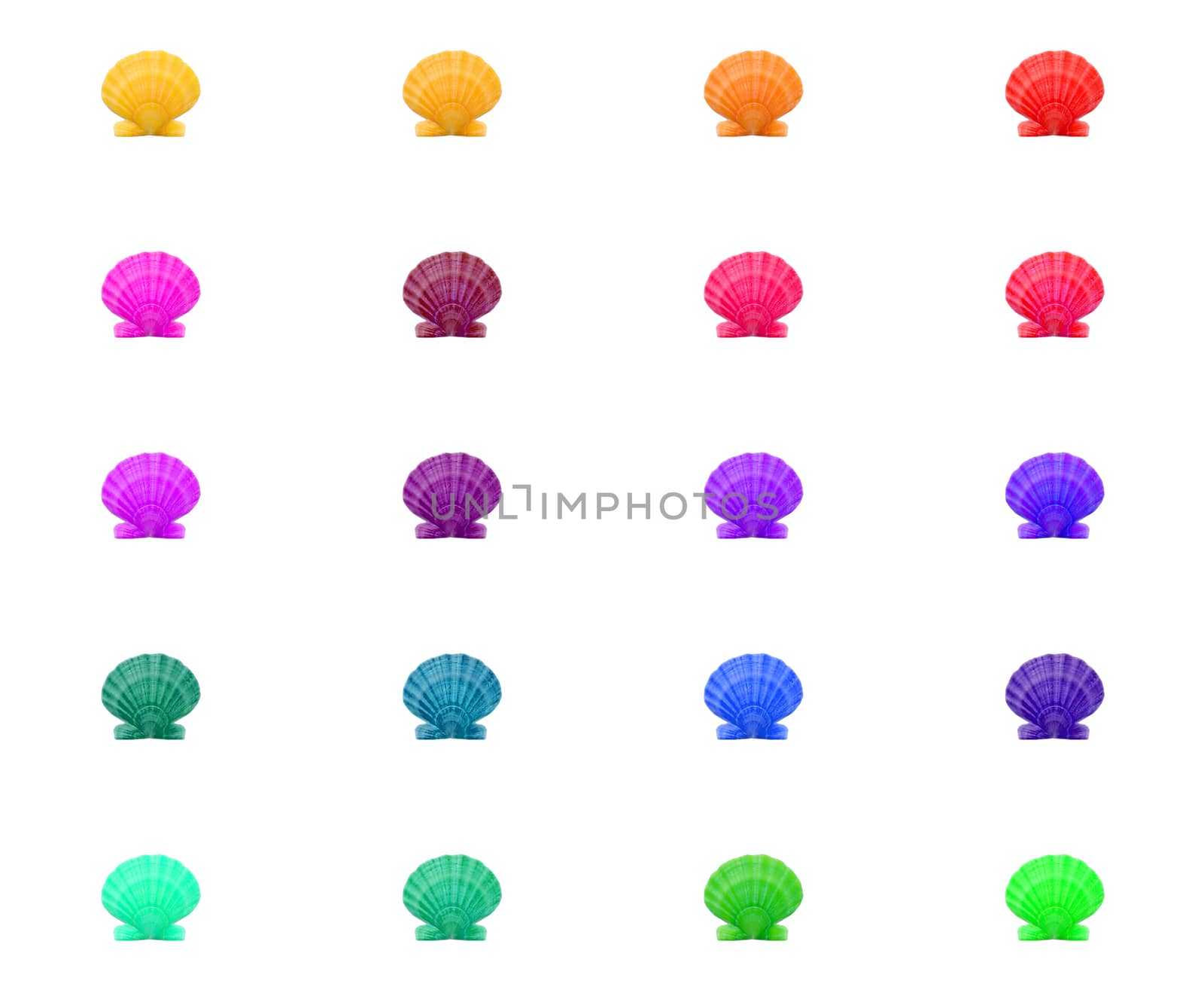 Bright colorful pattern background of multicolred rainbow shells in grid