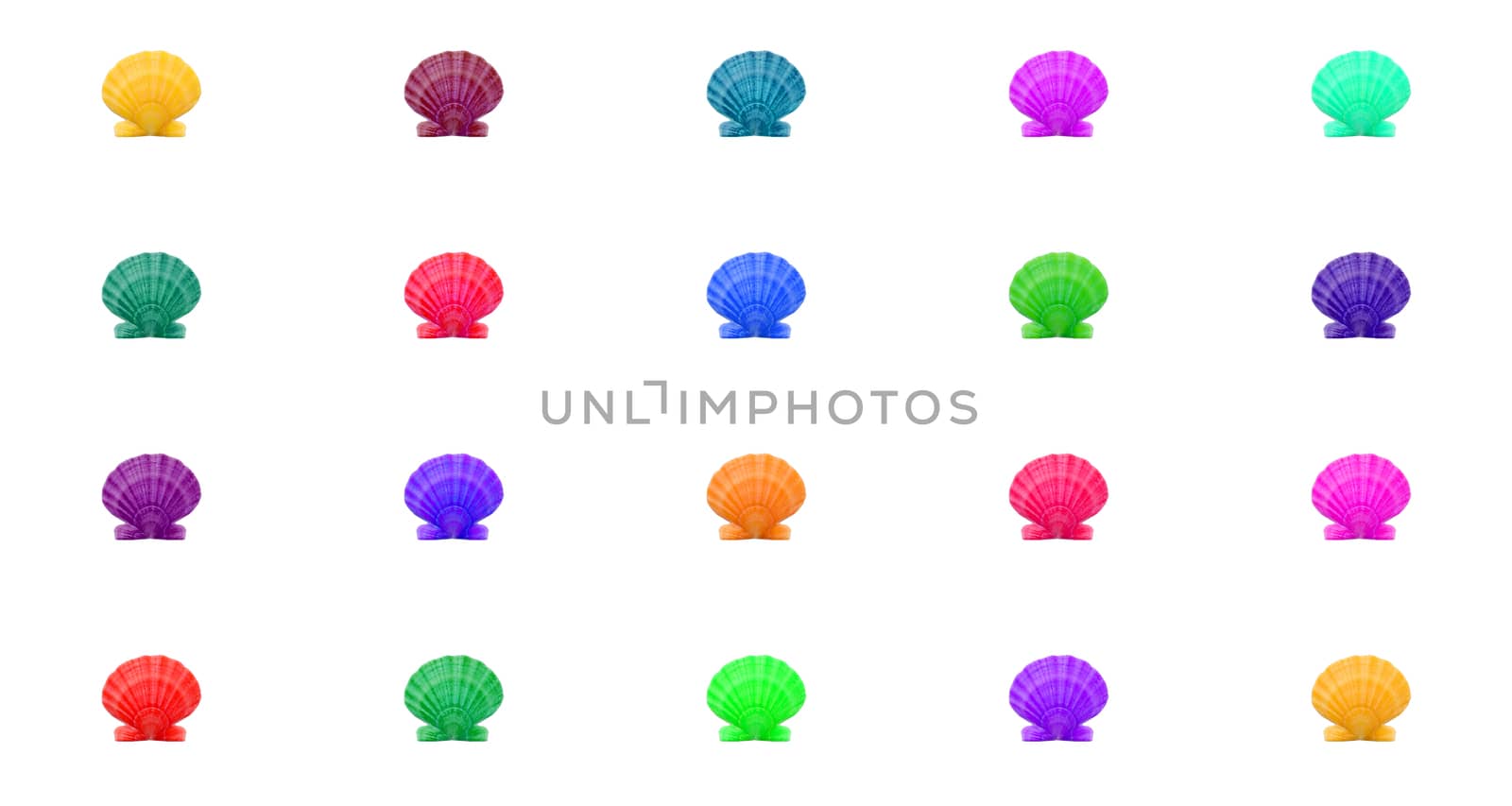 Bright colorful pattern background of multicolred shells in grid