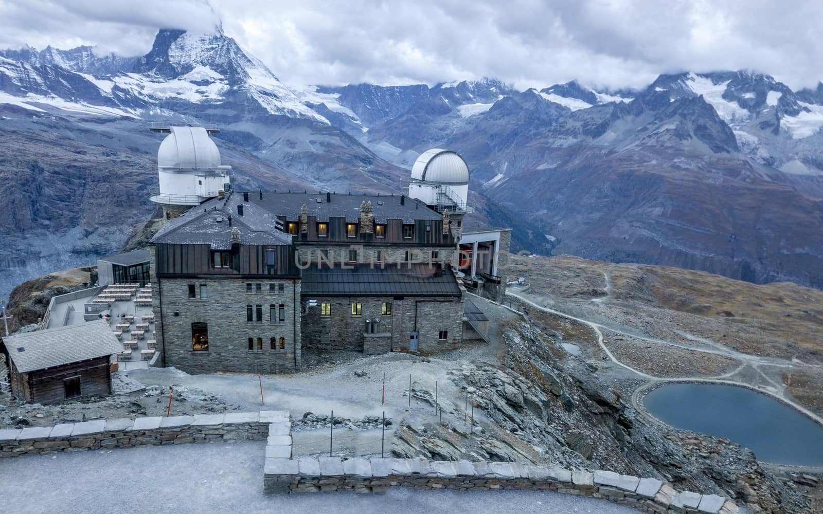 The bird's eye view of the Observatory in Gornergrat, Zermatt of Switzerland.