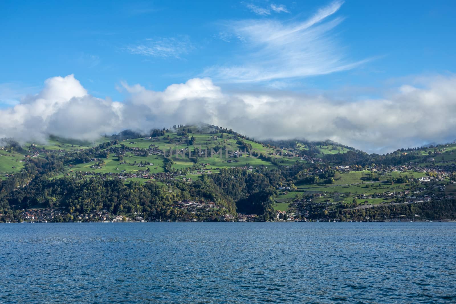 Amazing dream like swiss alpine mountain landscape in Spiez  of Switzerland.