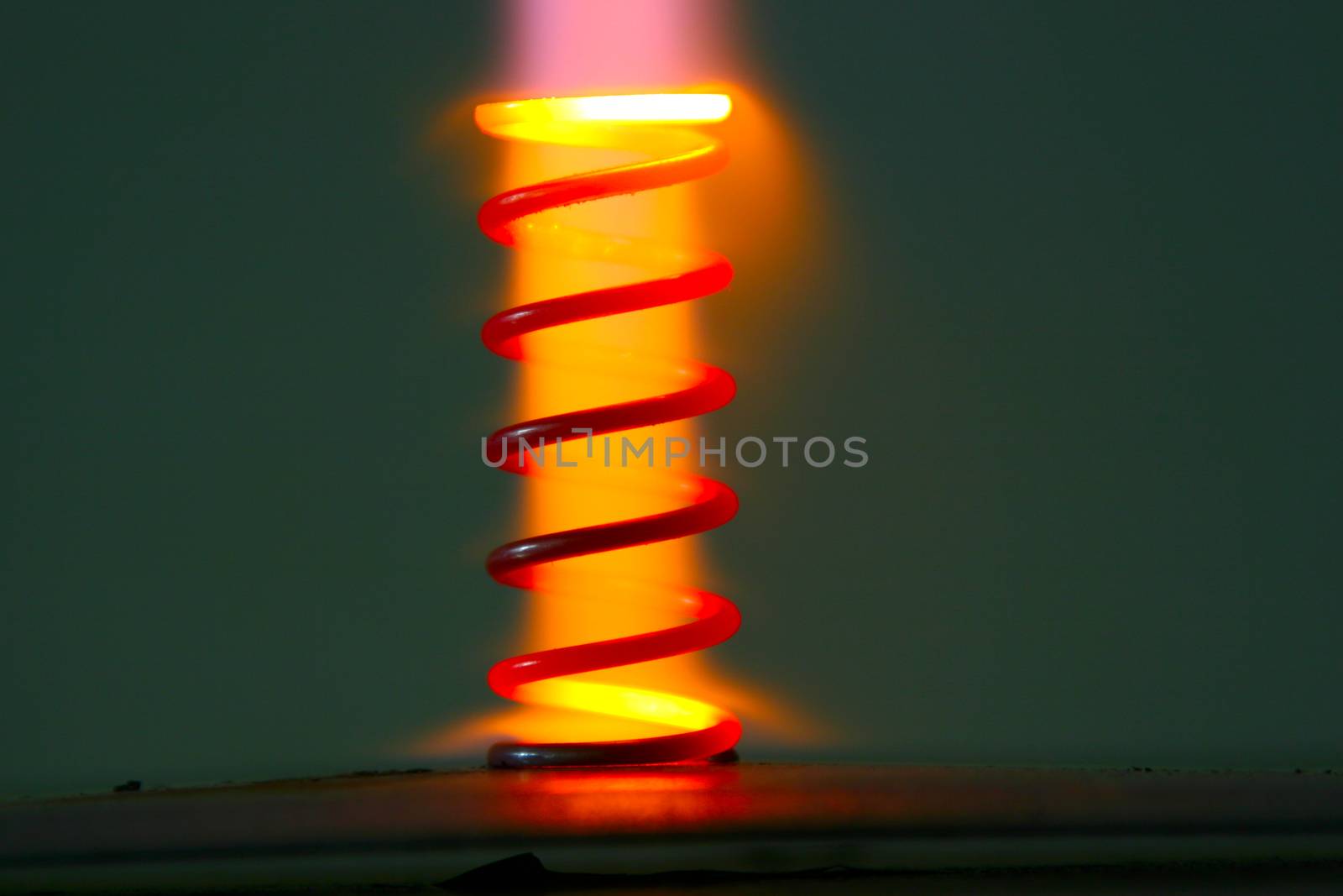 Heating the coil spring with hot gas flame. Hot iron turned red and yellow.