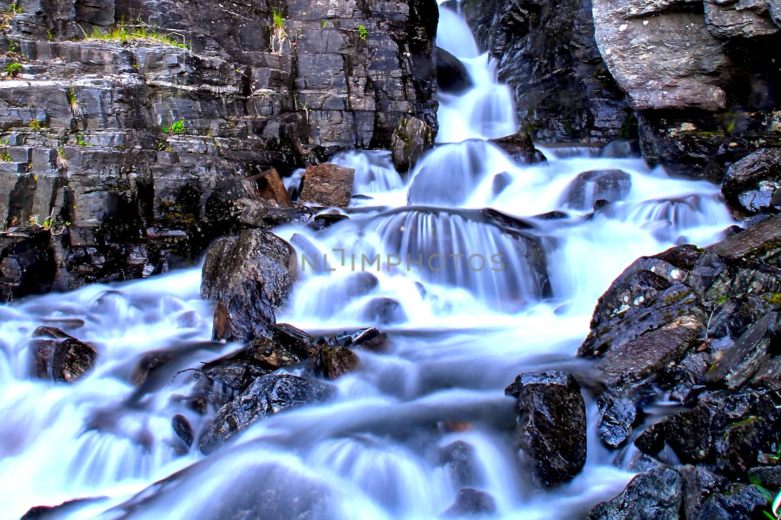 Long exposure photo of water falling down the rocks