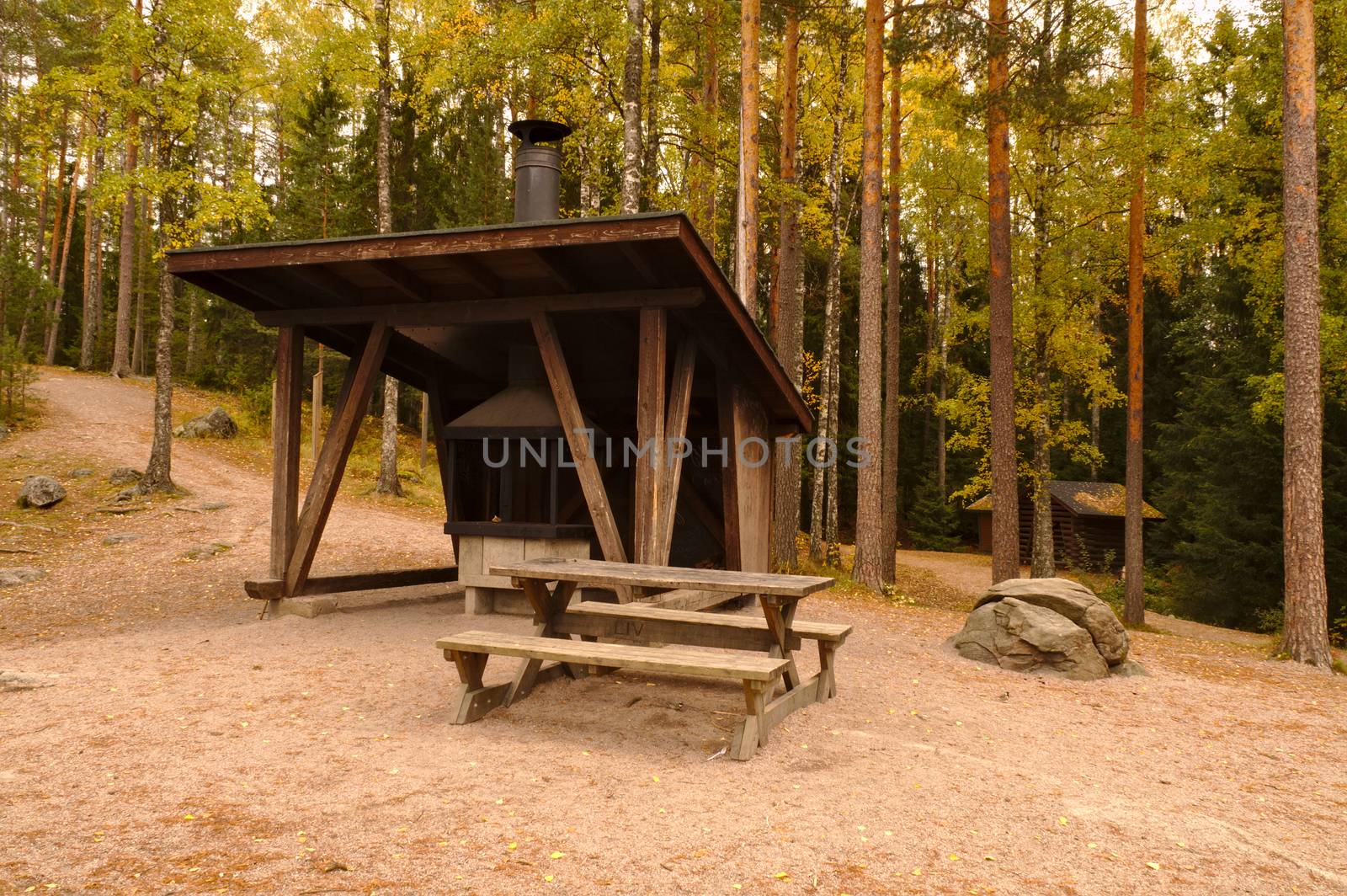 Fireplace cabin in a national park.