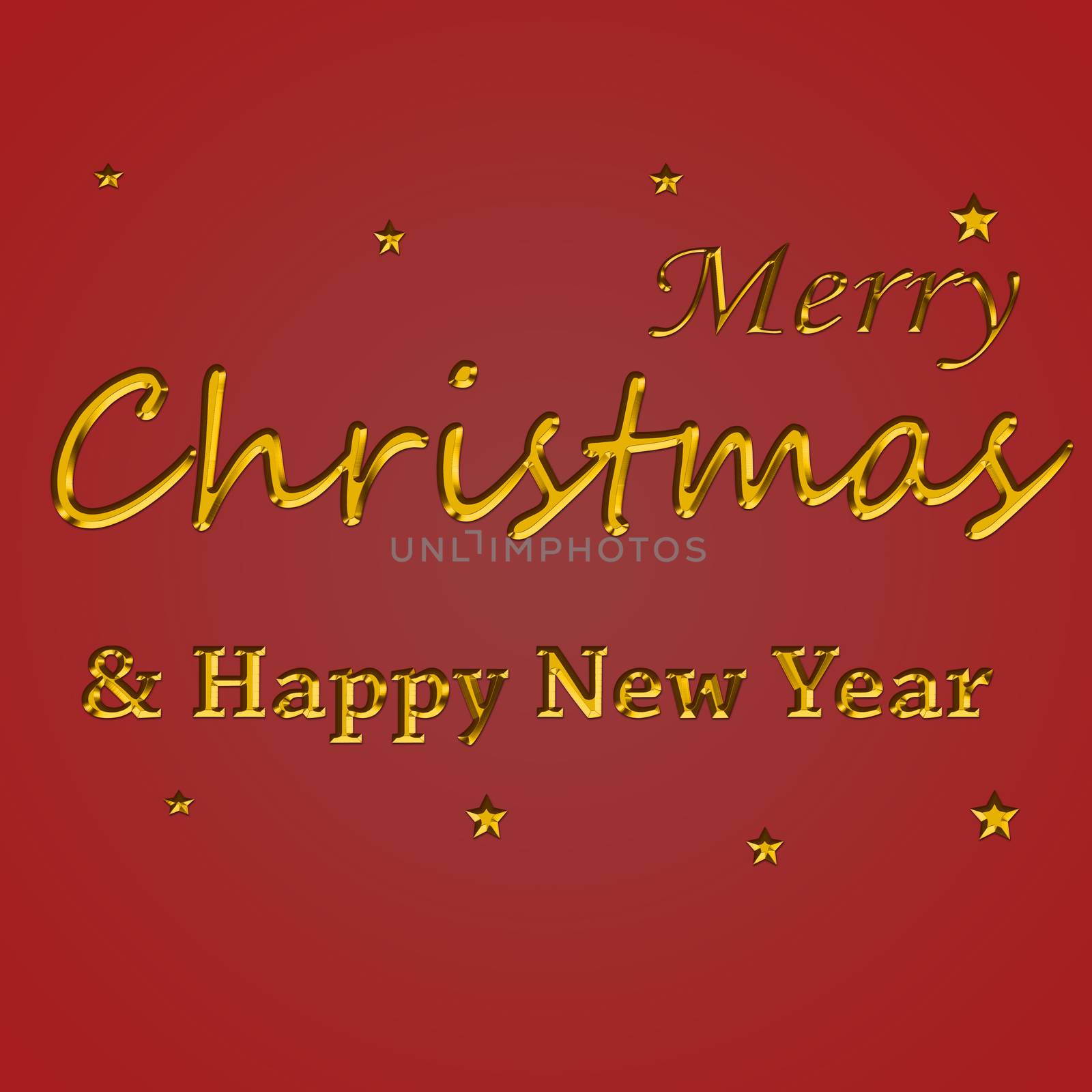Golden text on red background. Merry Christmas and Happy New Year lettering template. Greeting card invitation on red background. 
