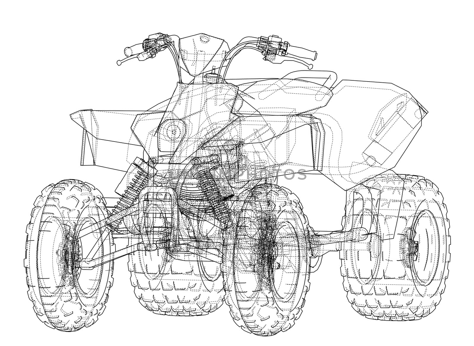 ATV quadbike concept outline. Wire-frame style. 3d illustration