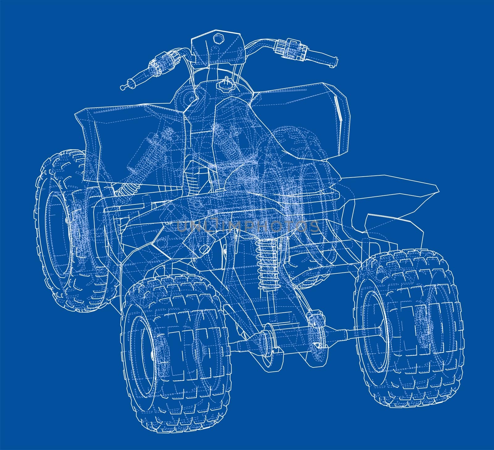 ATV quadbike concept outline. Wire-frame style. 3d illustration