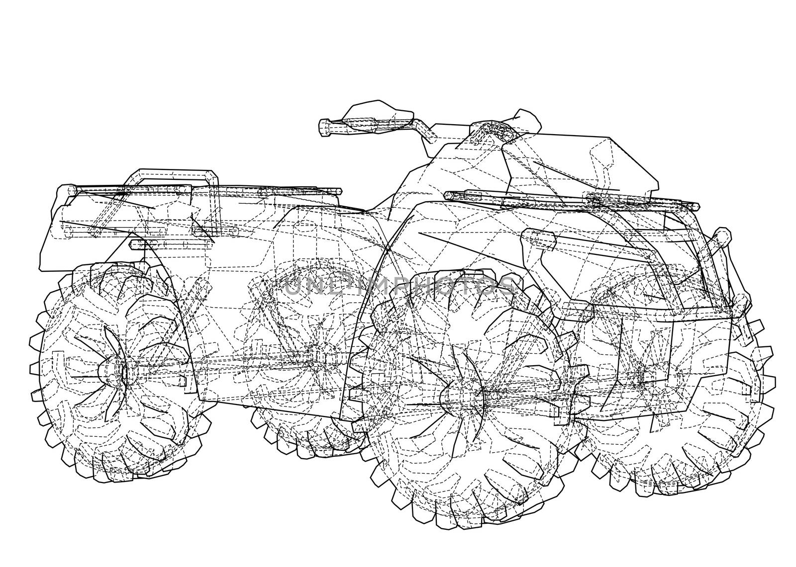 ATV quadbike concept outline. Wire-frame style. 3d illustration