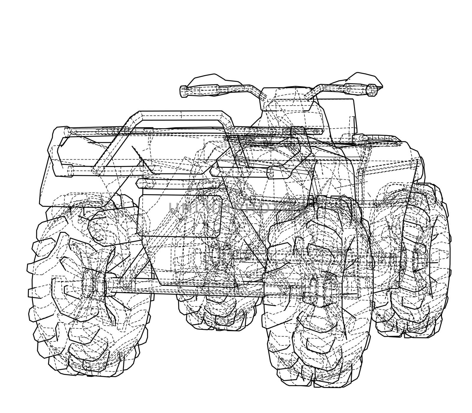 ATV quadbike concept outline. Wire-frame style. 3d illustration