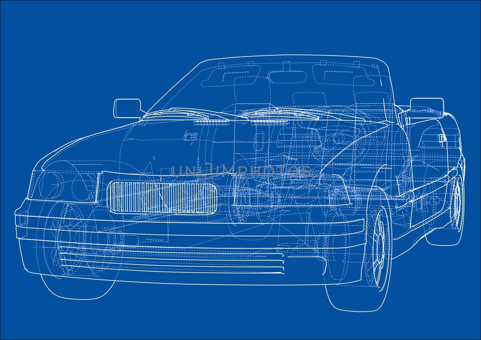 Car cabriolet concept. Wire-frame style. 3d illustrationare separated