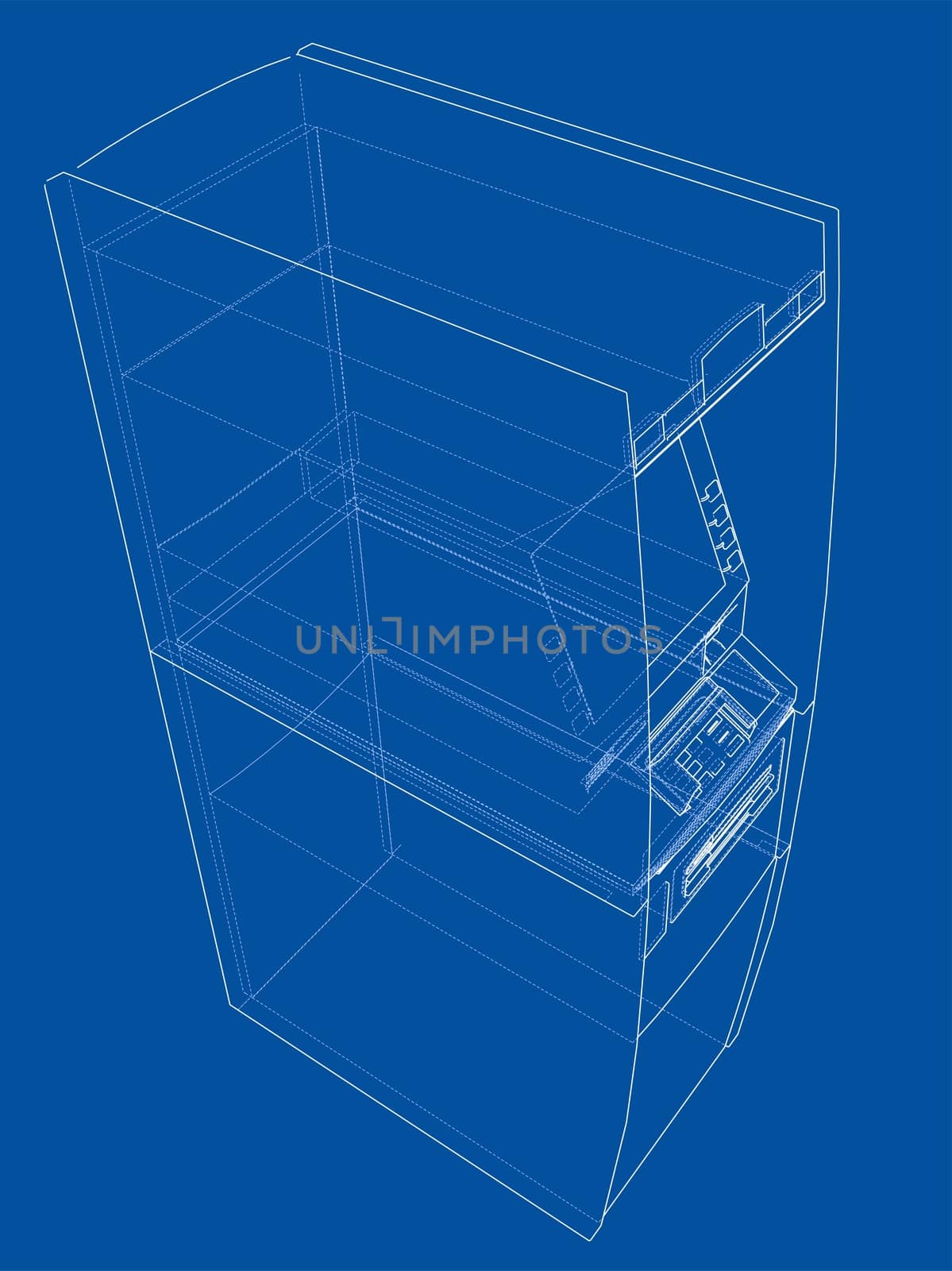ATM bank cash machine concept. Wire-frame style. 3d illustration