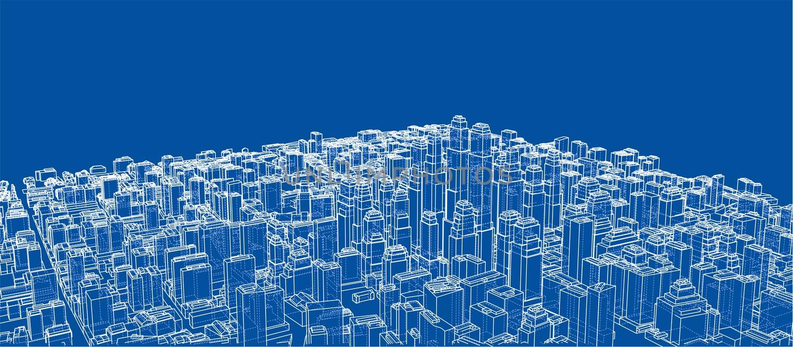 Wire-frame City, Blueprint Style by cherezoff