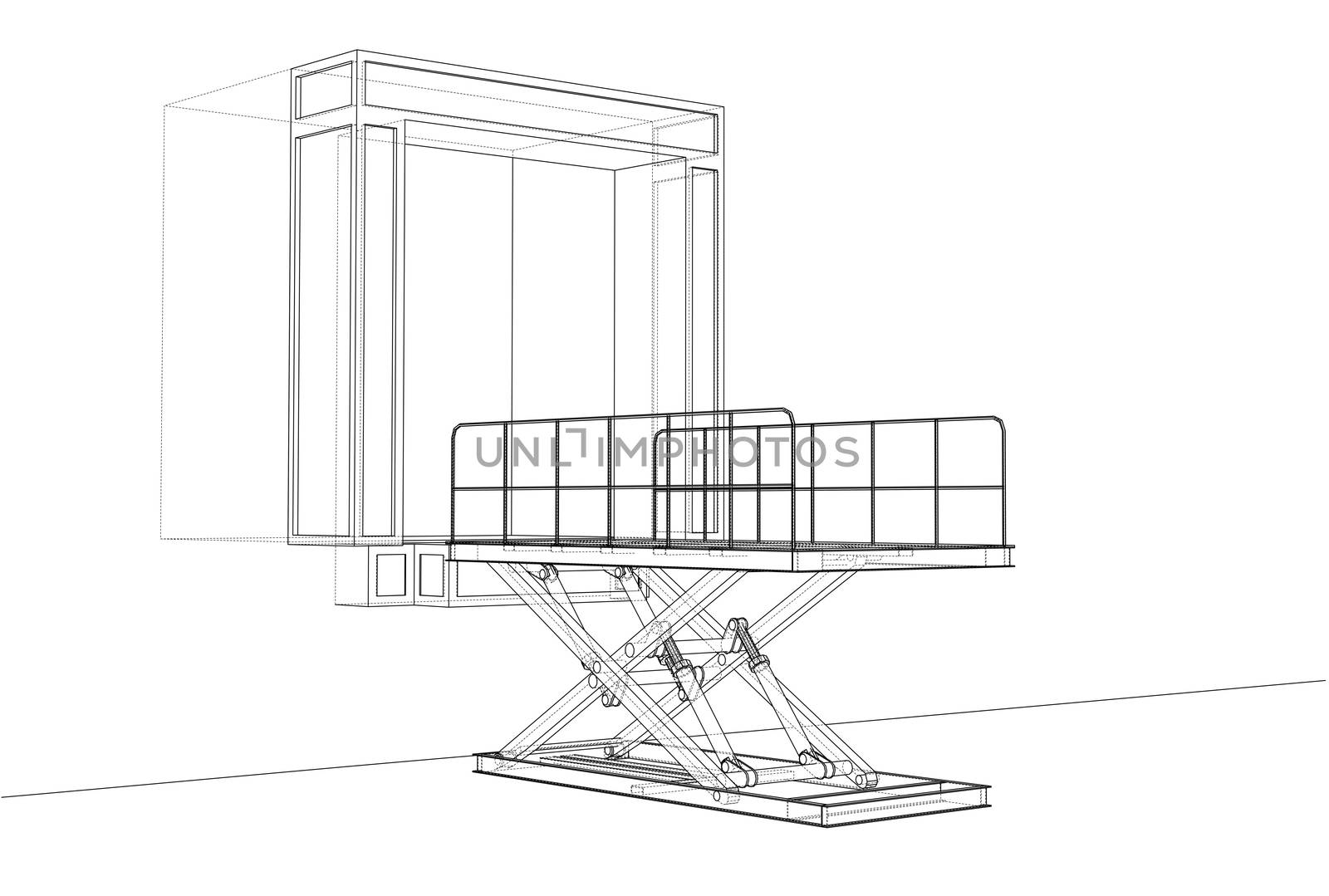 Dock leveler concept. 3d illustration. Wire-frame style