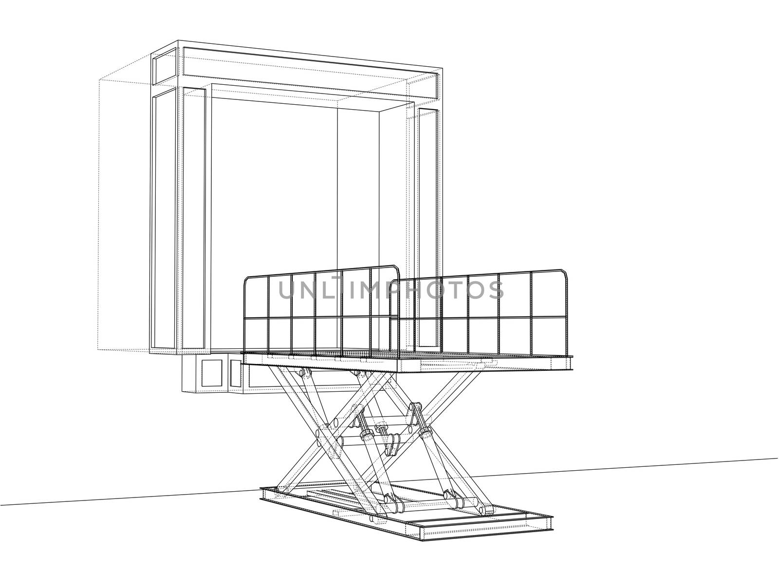 Dock leveler concept. 3d illustration. Wire-frame style