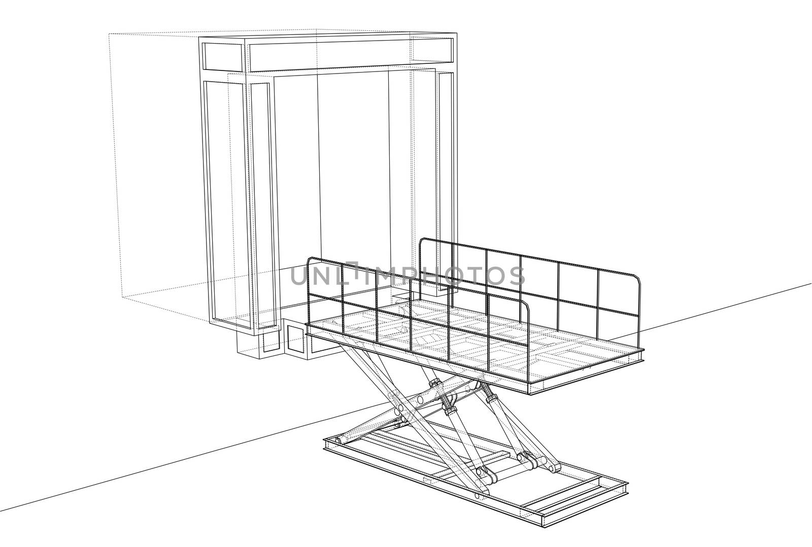 Dock leveler concept. 3d illustration. Wire-frame style