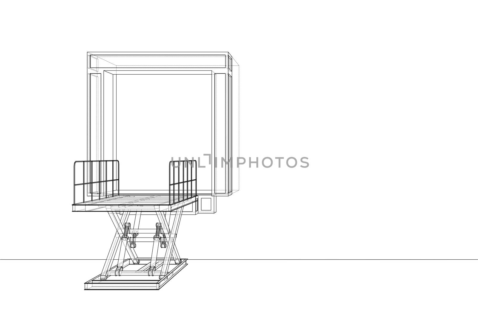 Dock leveler concept. 3d illustration. Wire-frame style