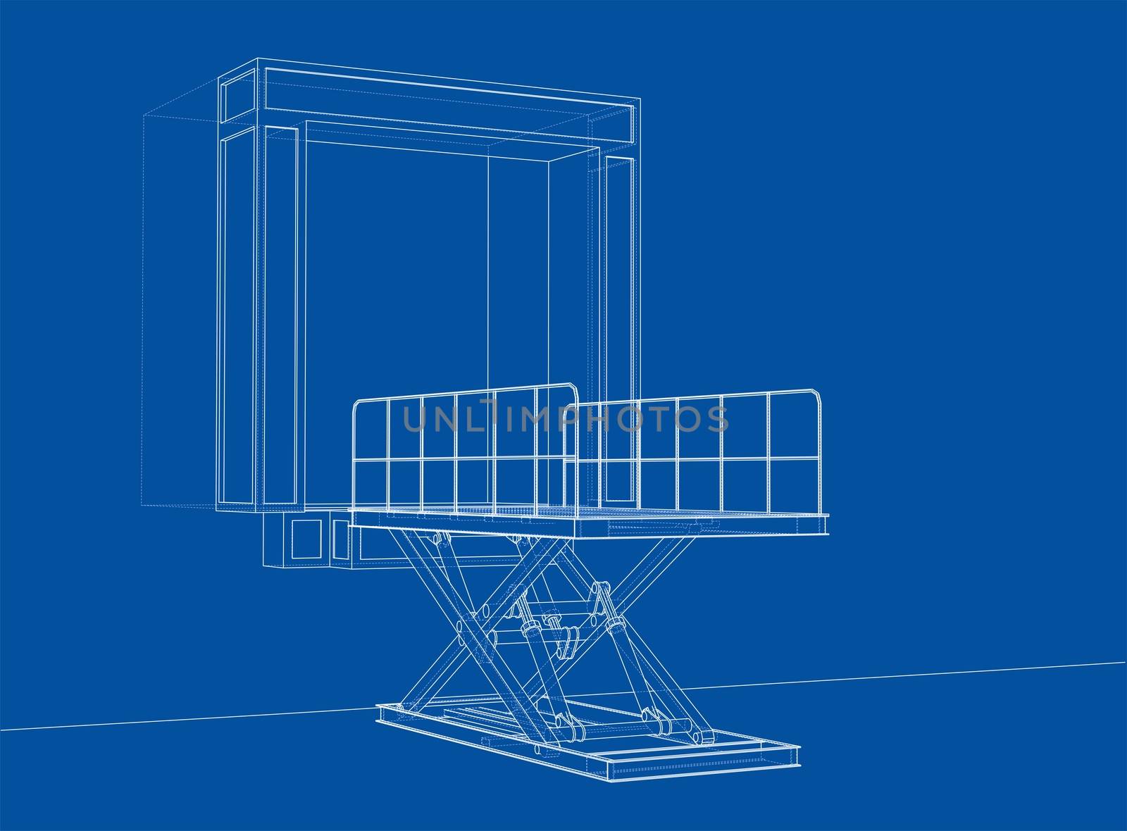 Dock leveler concept. 3d illustration. Wire-frame style