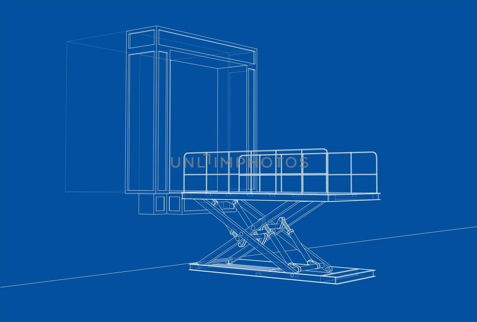 Dock leveler concept. 3d illustration. Wire-frame style